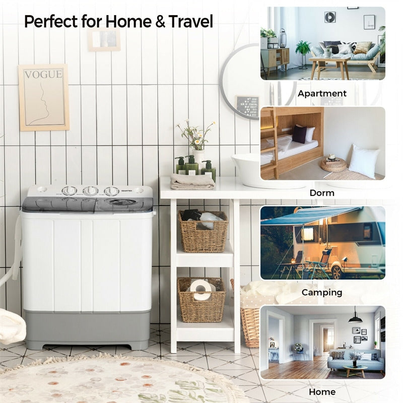 22 lbs Portable Mini Twin Tub Washing Machine 2-in-1 Laundry Washer Dryer Combo-Aldronix