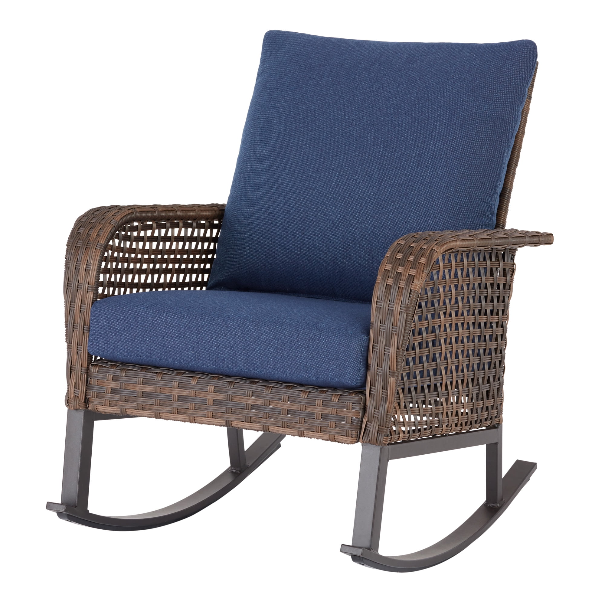 3-Piece Wicker Rocking Chair Outdoor Bistro Set, Blue-Aldronix