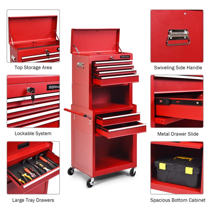 6-Drawer Rolling Tool Chest 3-in-1 Tool Storage Cabinet with Auto Locking System & Lockable Wheels-Aldronix