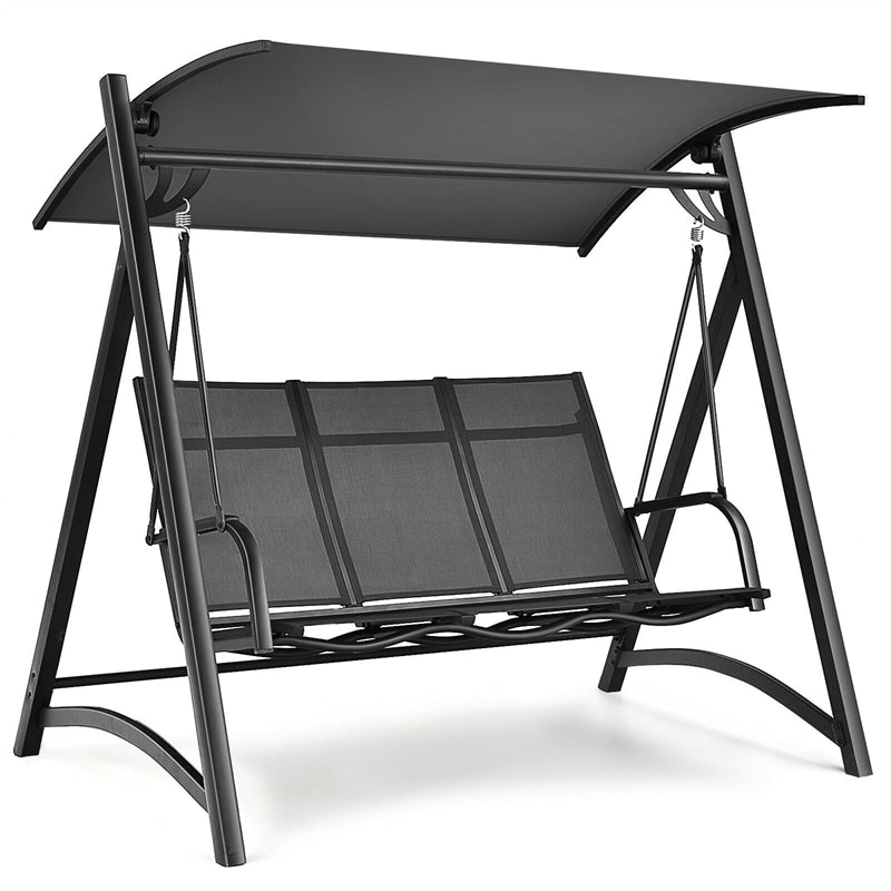 3 Person Aluminum Outdoor Porch Swing Chair with Adjustable Canopy-Aldronix