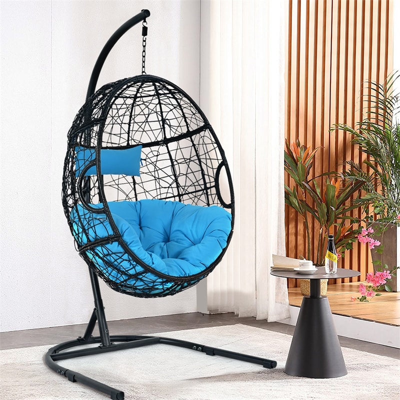 Outdoor Hanging Egg Chair Swing Hammock Chair Set with Stand & Cushion-Aldronix