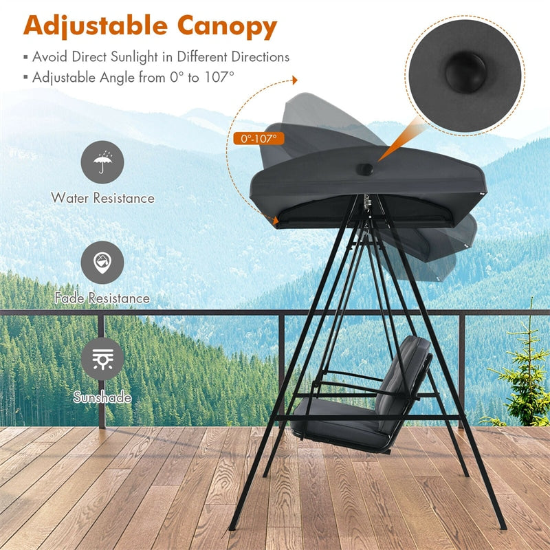 3-Seat Outdoor Porch Swing with Adjustable Tilt Canopy & Removable Cushions-Aldronix