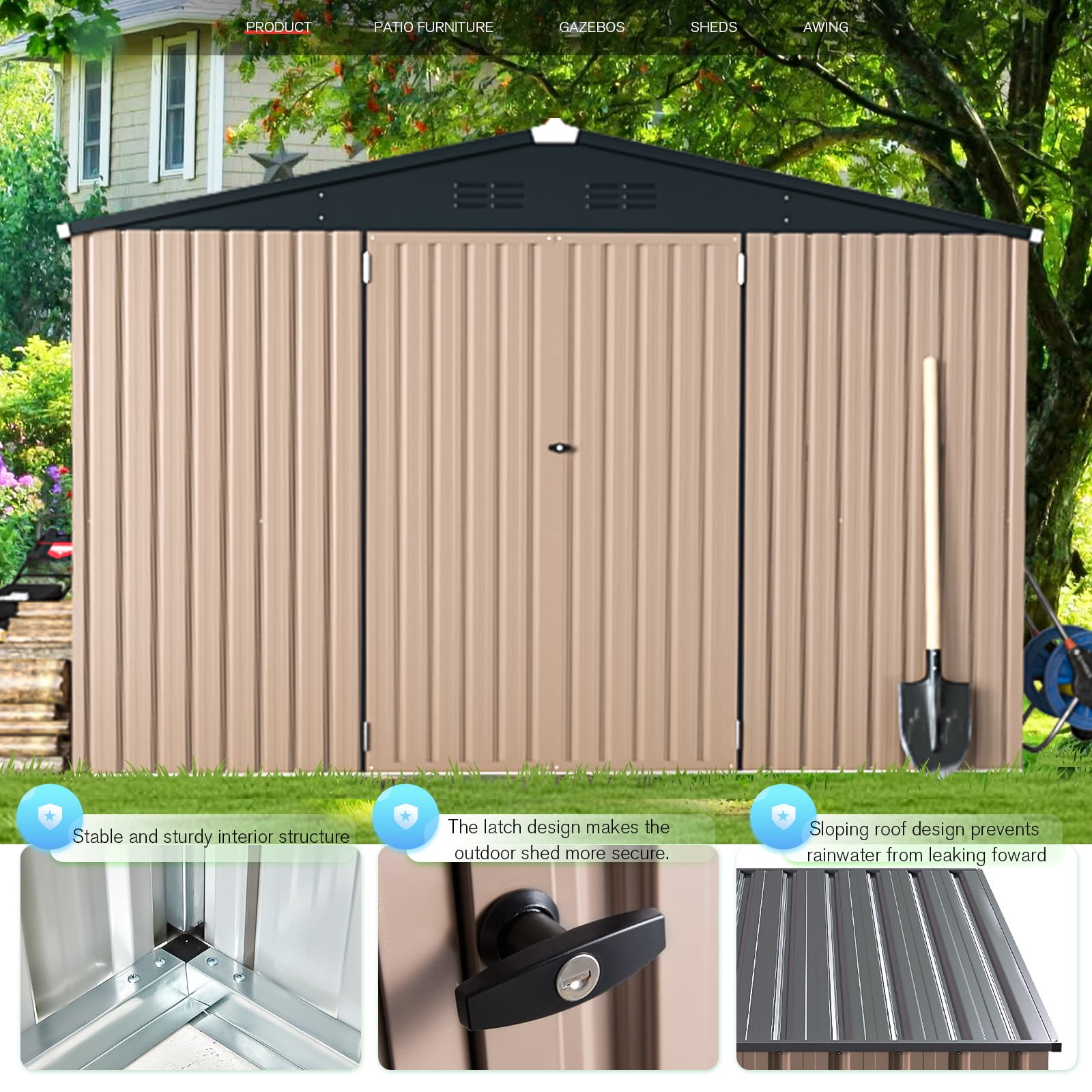 5 x 3 ft. Outdoor Metal Storage Shed with Sliding Roof & Lockable Door for Backyard, Garden-Aldronix