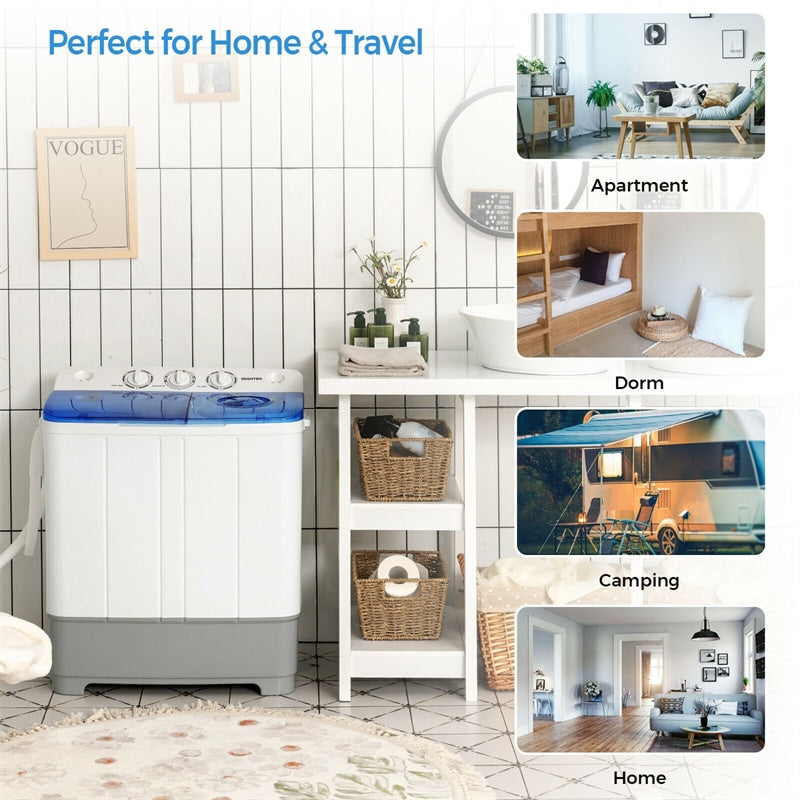 22 lbs Portable Mini Twin Tub Washing Machine 2-in-1 Laundry Washer Dryer Combo-Aldronix
