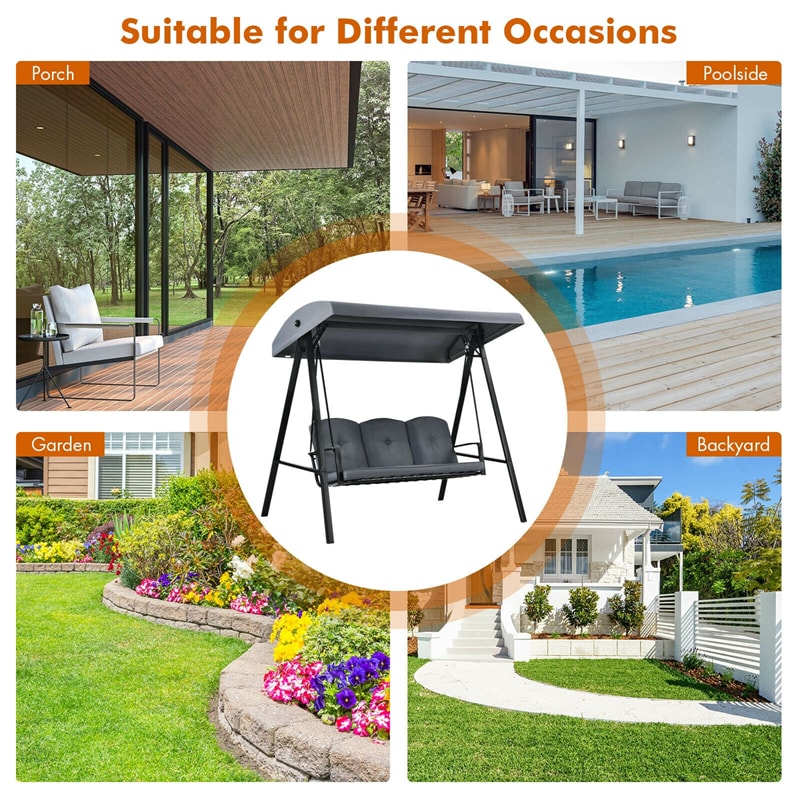 3-Seat Outdoor Porch Swing with Adjustable Tilt Canopy & Removable Cushions-Aldronix