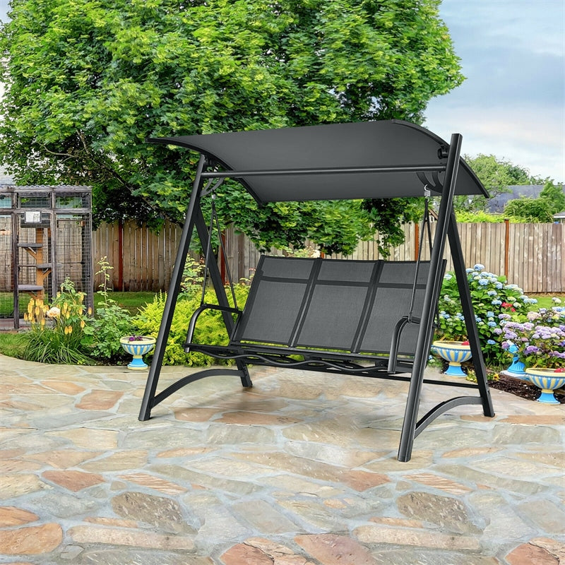 3 Person Aluminum Outdoor Porch Swing Chair with Adjustable Canopy-Aldronix