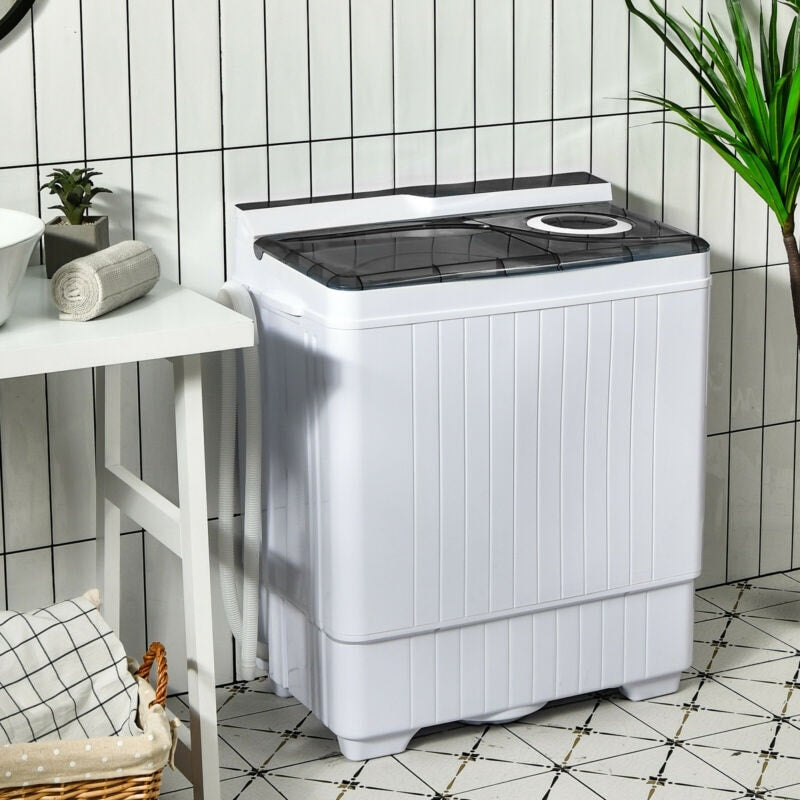 26lbs Portable Semi-automatic Washing Machine with Built-in Drain Pump Twin Tub Washer Dryer Combo-Aldronix