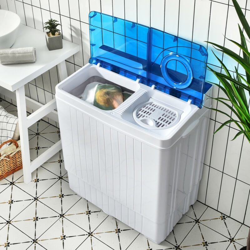 26lbs Portable Semi-automatic Washing Machine with Built-in Drain Pump Twin Tub Washer Dryer Combo-Aldronix