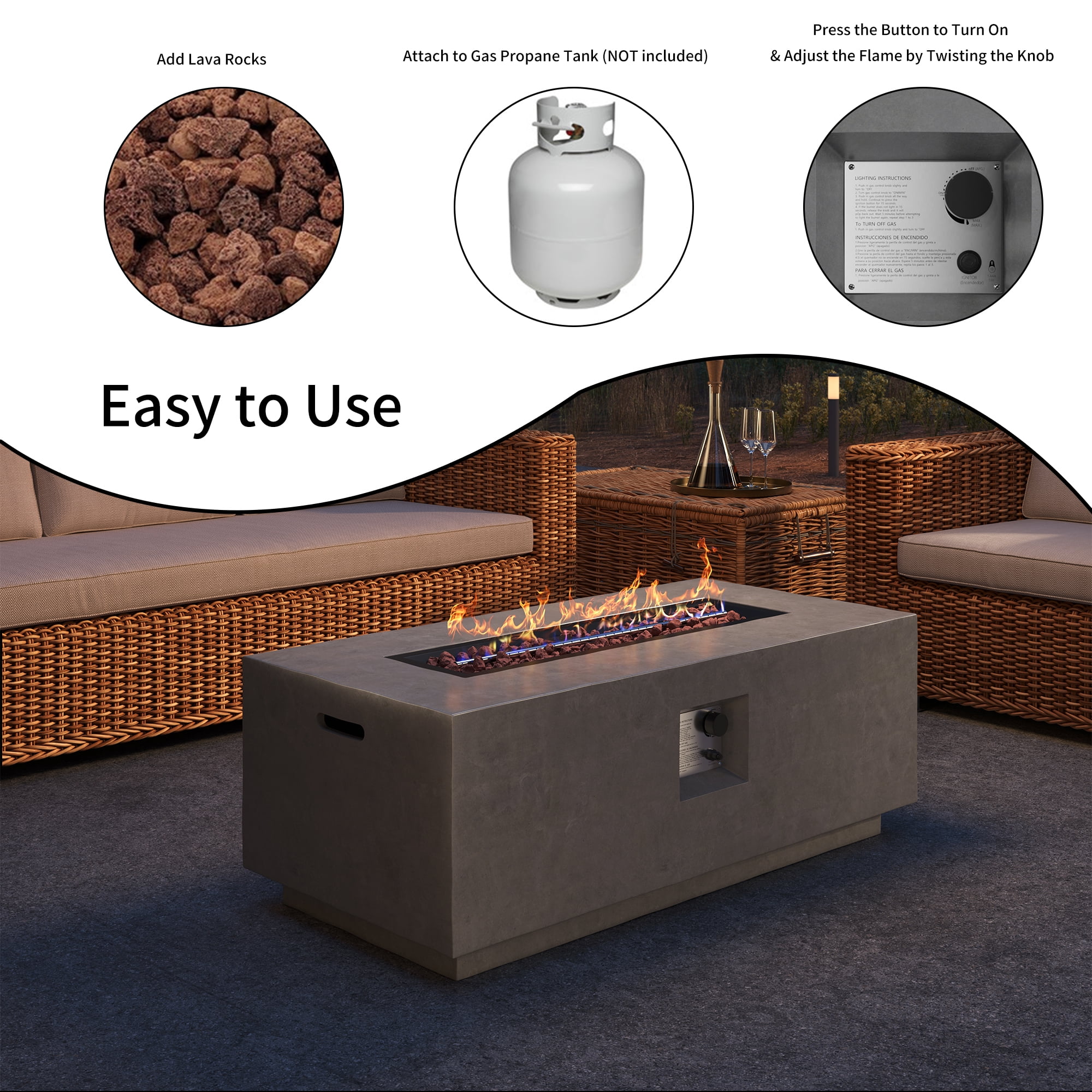 36" Propane Fire Pit 40,000 BTU Outdoor Round Fire Pits with Cover and Pulse Ignition, Outdoor Heating for Patio Garden Backyard,White-Aldronix