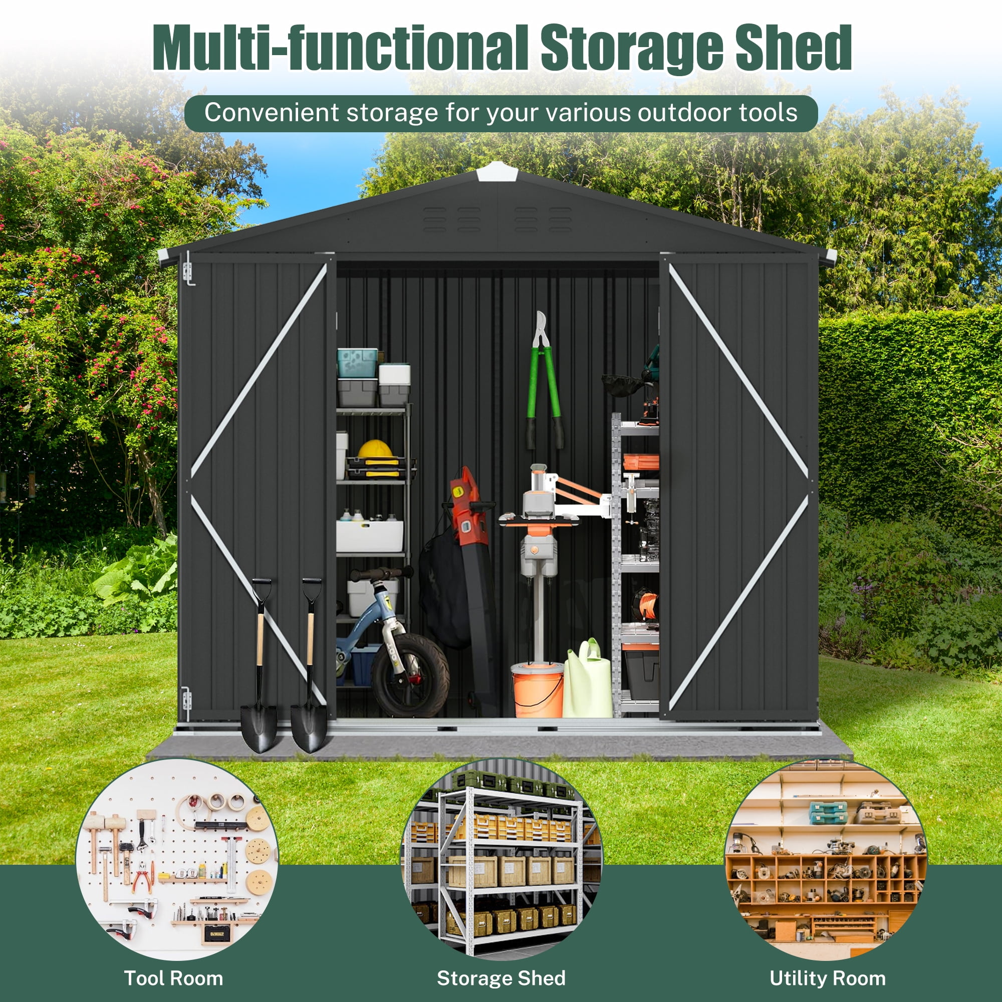 6' x 4' Outdoor Metal Storage Shed, Tools Storage Shed-Aldronix