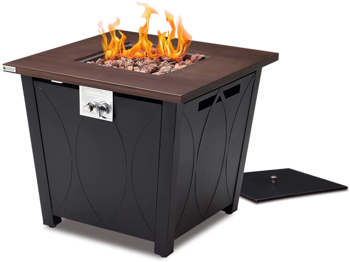 28" Propane Gas Fire Pit Table, 50000 BTU Steel Fire Table with Lid and Waterproof Cover, Black-Aldronix