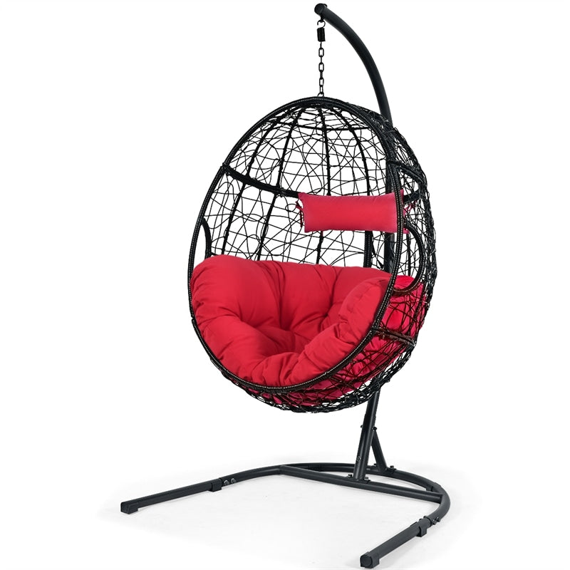 Outdoor Hanging Egg Chair Swing Hammock Chair Set with Stand & Cushion-Aldronix