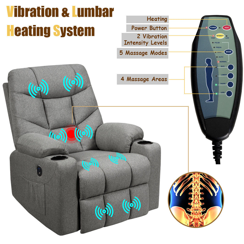 Power Lift Recliner Chair Fabric Electric Massage Reclining Sofa Elderly Lift Chair with 8 Point Massage Lumbar Heat USB Charge Port-Aldronix