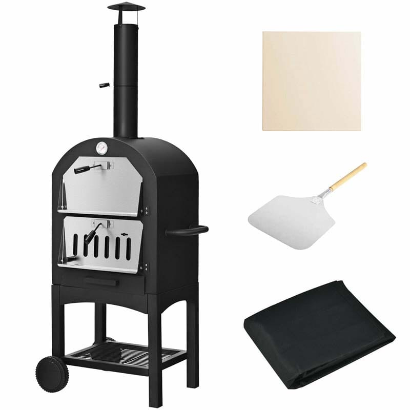 Outdoor Pizza Oven Wood Fire Maker Grill with Pizza Stone & Waterproof Cover-Aldronix