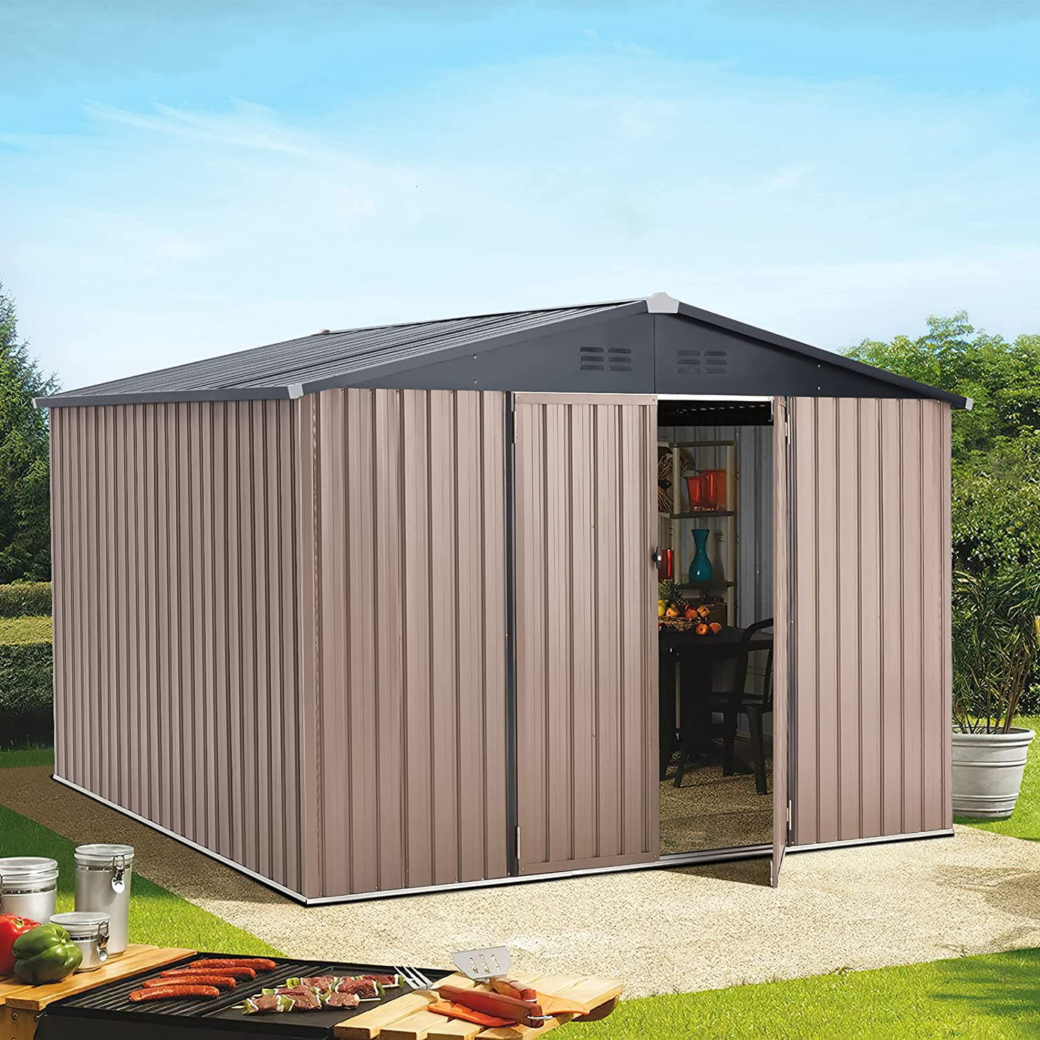 5 x 3 ft. Outdoor Metal Storage Shed with Sliding Roof & Lockable Door for Backyard, Garden-Aldronix