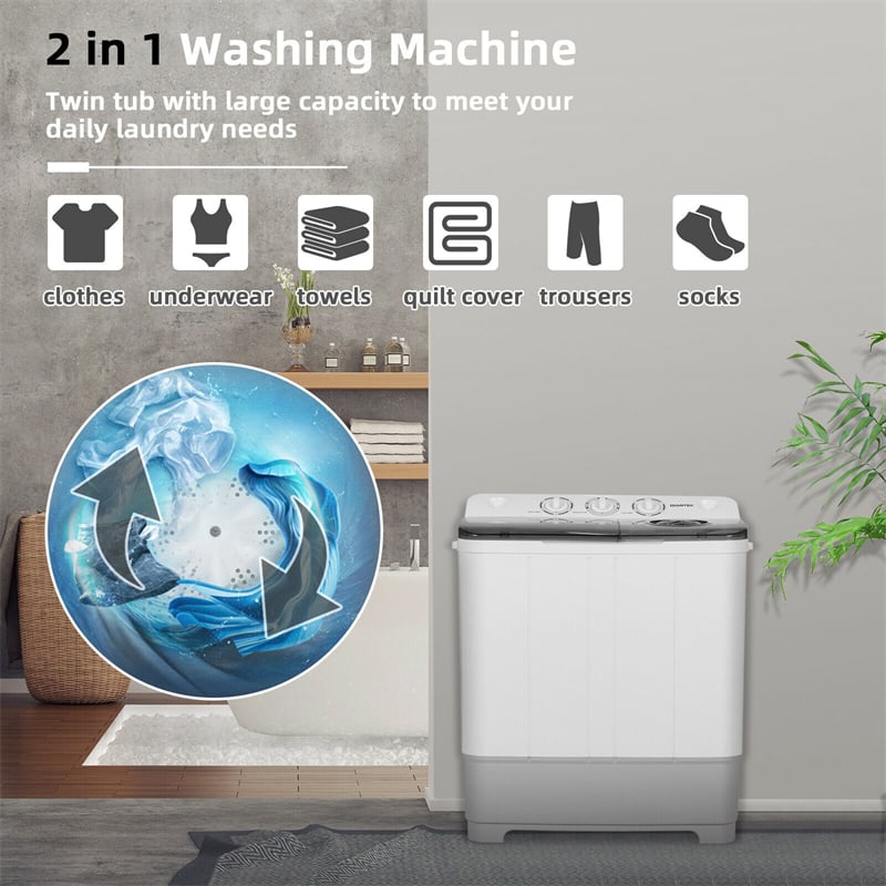 22 lbs Portable Mini Twin Tub Washing Machine 2-in-1 Laundry Washer Dryer Combo-Aldronix