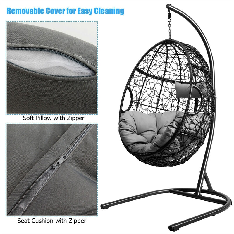 Outdoor Hanging Egg Chair Swing Hammock Chair Set with Stand & Cushion-Aldronix