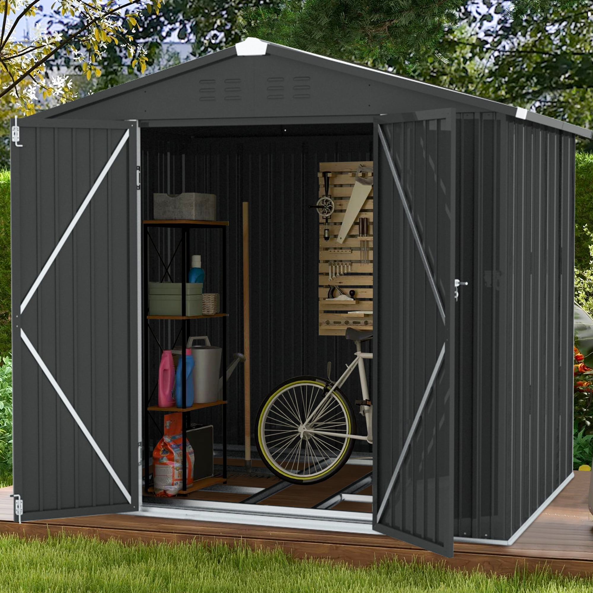6' x 4' Outdoor Metal Storage Shed, Tools Storage Shed-Aldronix