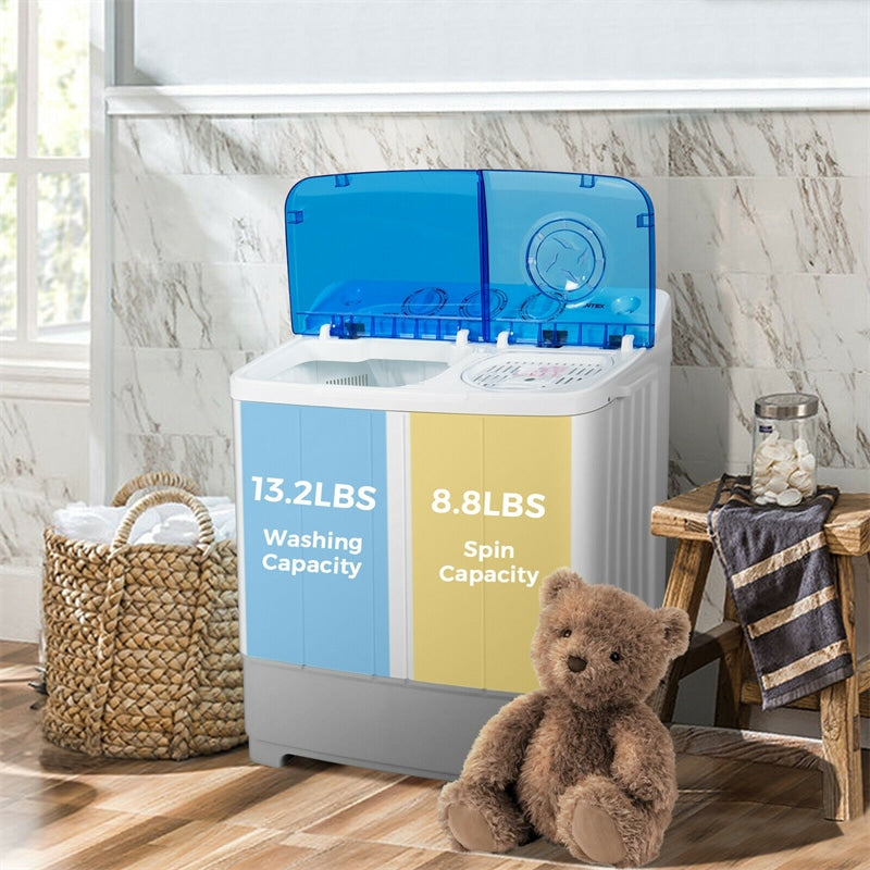 22 lbs Portable Mini Twin Tub Washing Machine 2-in-1 Laundry Washer Dryer Combo-Aldronix