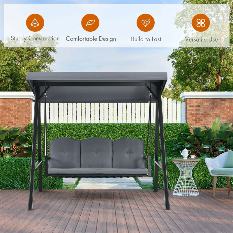 3-Seat Outdoor Porch Swing with Adjustable Tilt Canopy & Removable Cushions-Aldronix