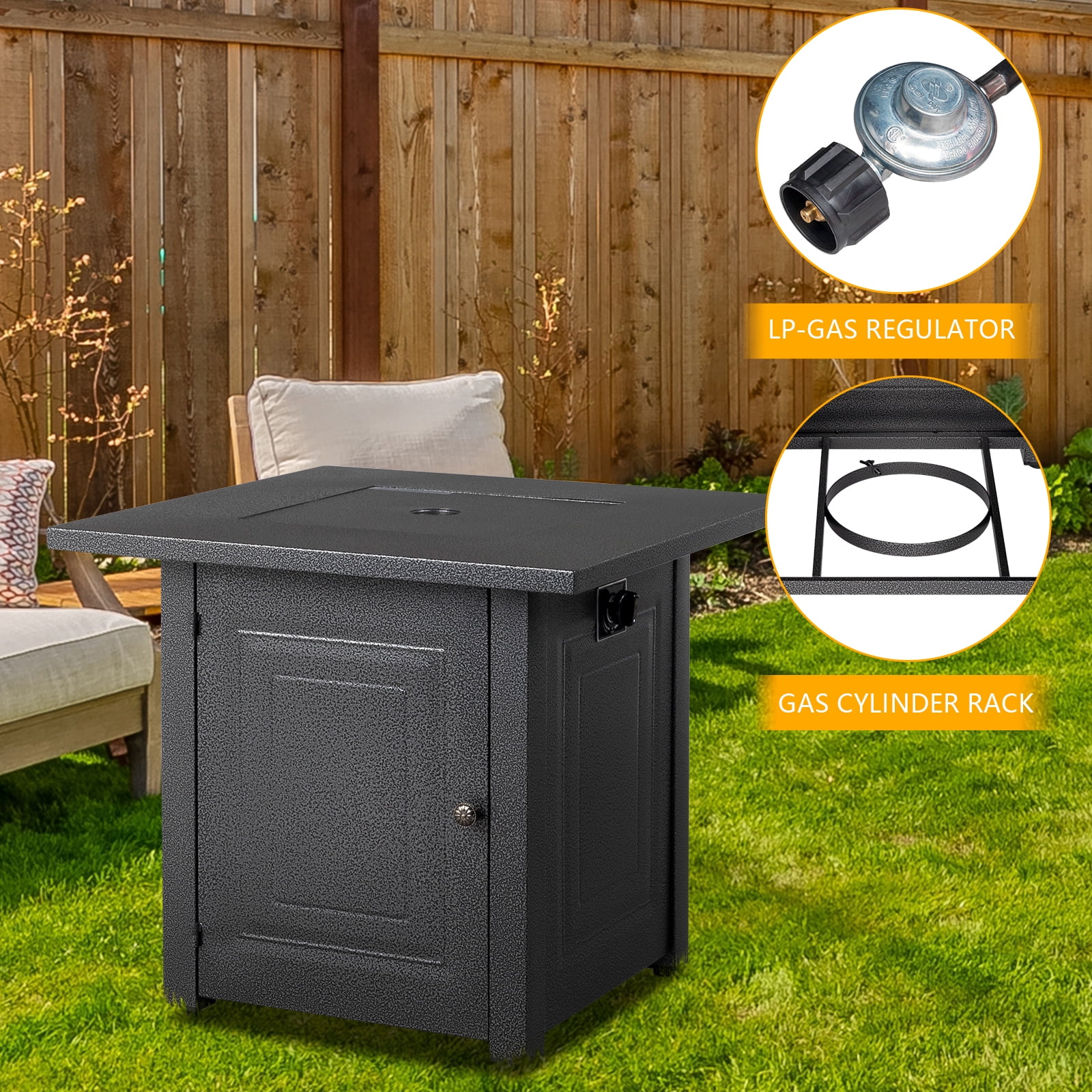 Square Propane Fire Pit Table, Outdoor Gas Fire Pit Table with Lava Rocks and Lid, Gas Heater for Bonfire Patio Garden Backyard, 28-Inch 50,000 BTU Auto-Ignition Fire Table, CSA Certification-Aldronix