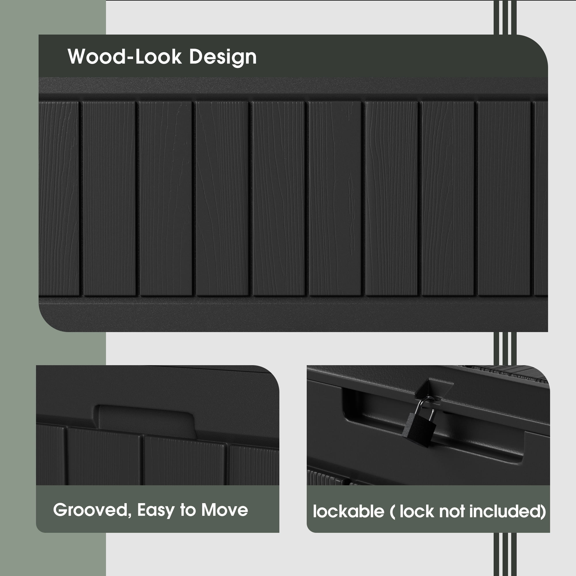 82 Gallon Outdoor Storage in Resin Deck Box 45.66in Width Lockable Deck Box, Black-Aldronix