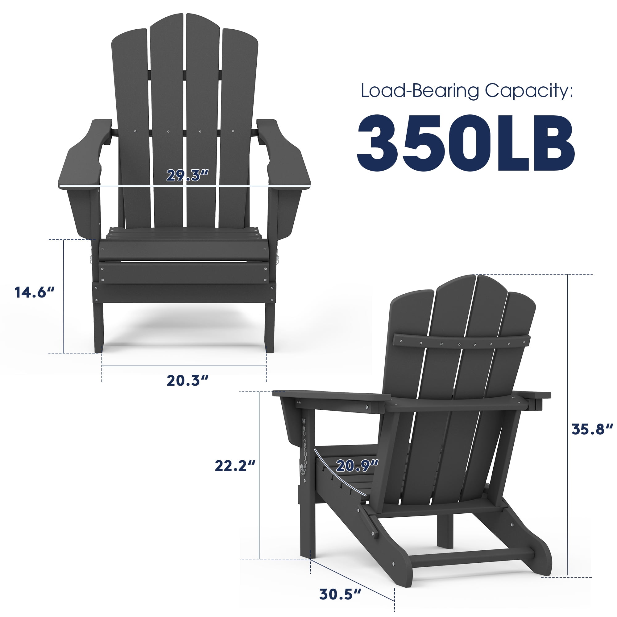 Outdoor Patio Folding HDPE Resin Adirondack Chair, Black-Aldronix