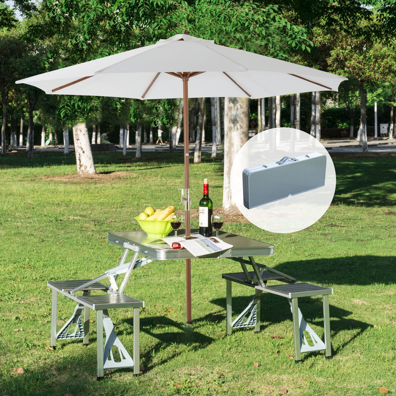 Aluminium Alloy Outdoor Camping Picnic Table Integrated Folding Table and Chair-Aldronix