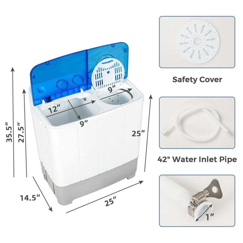 22 lbs Portable Mini Twin Tub Washing Machine 2-in-1 Laundry Washer Dryer Combo-Aldronix