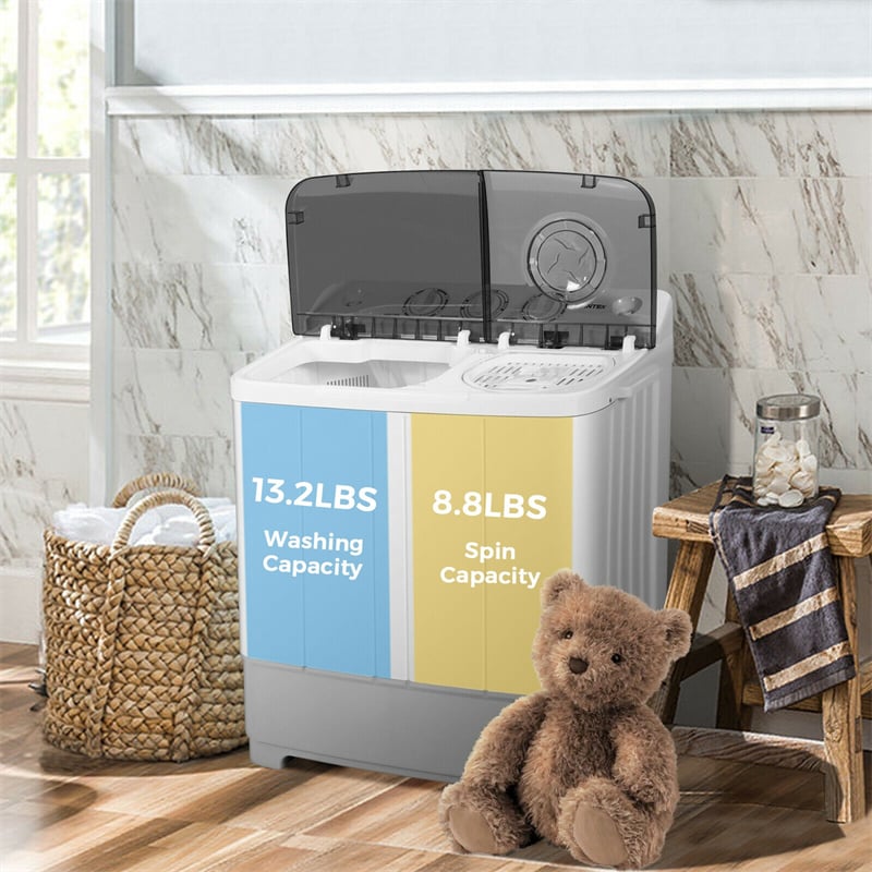 22 lbs Portable Mini Twin Tub Washing Machine 2-in-1 Laundry Washer Dryer Combo-Aldronix