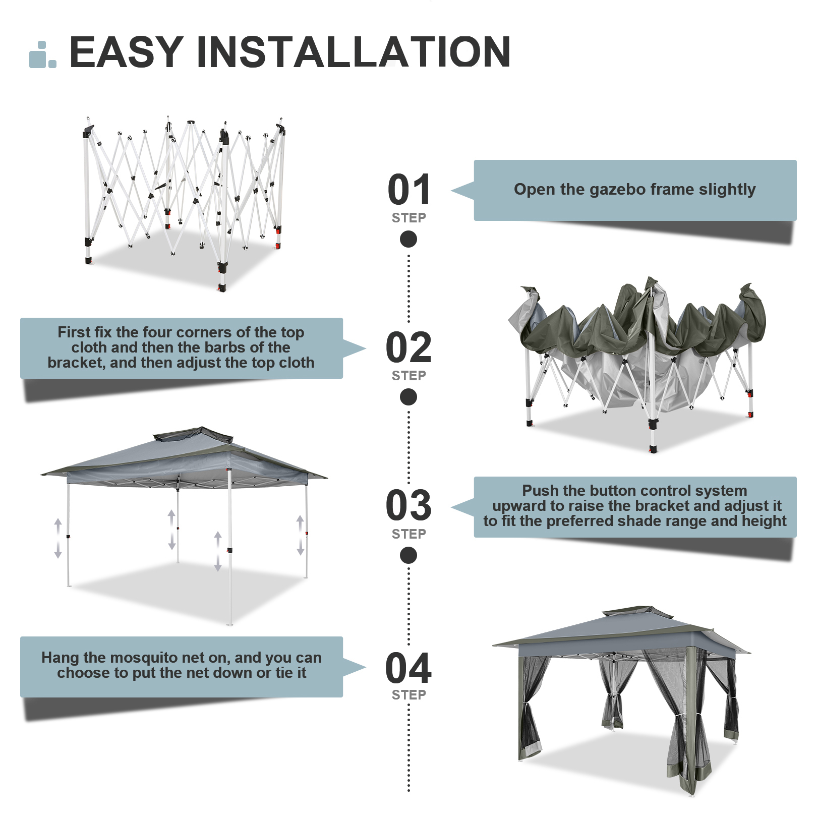11x11 Pop up Gazebo Outdoor Canopy Gazebo Patio Gazebo with Mosquito Netting Canopy Shelter with 121 Square feet of Shade for Poolside, Garden, Party and Backyard, Khaki-Aldronix