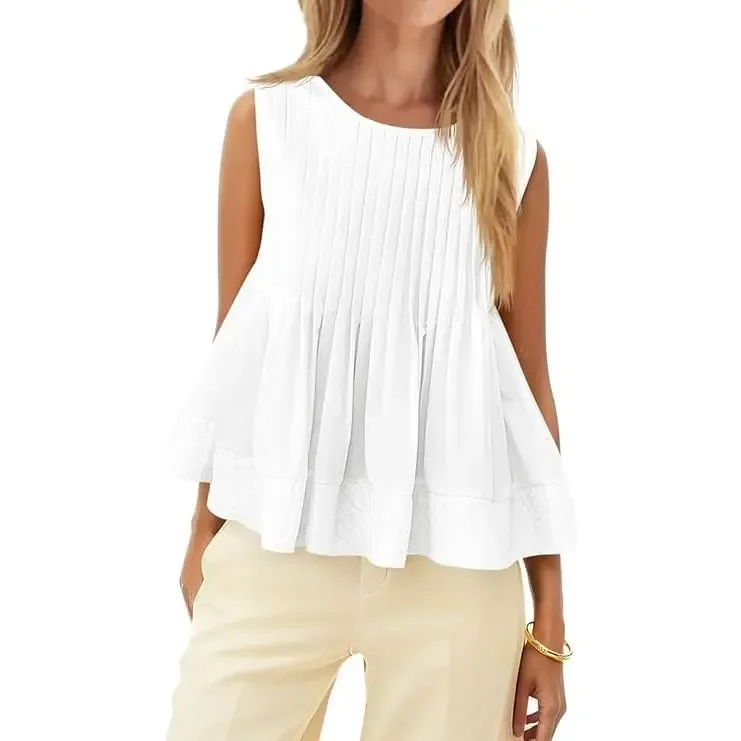 Women's Pleated Babydoll Tank Tops Summer Peplum-Aldronix