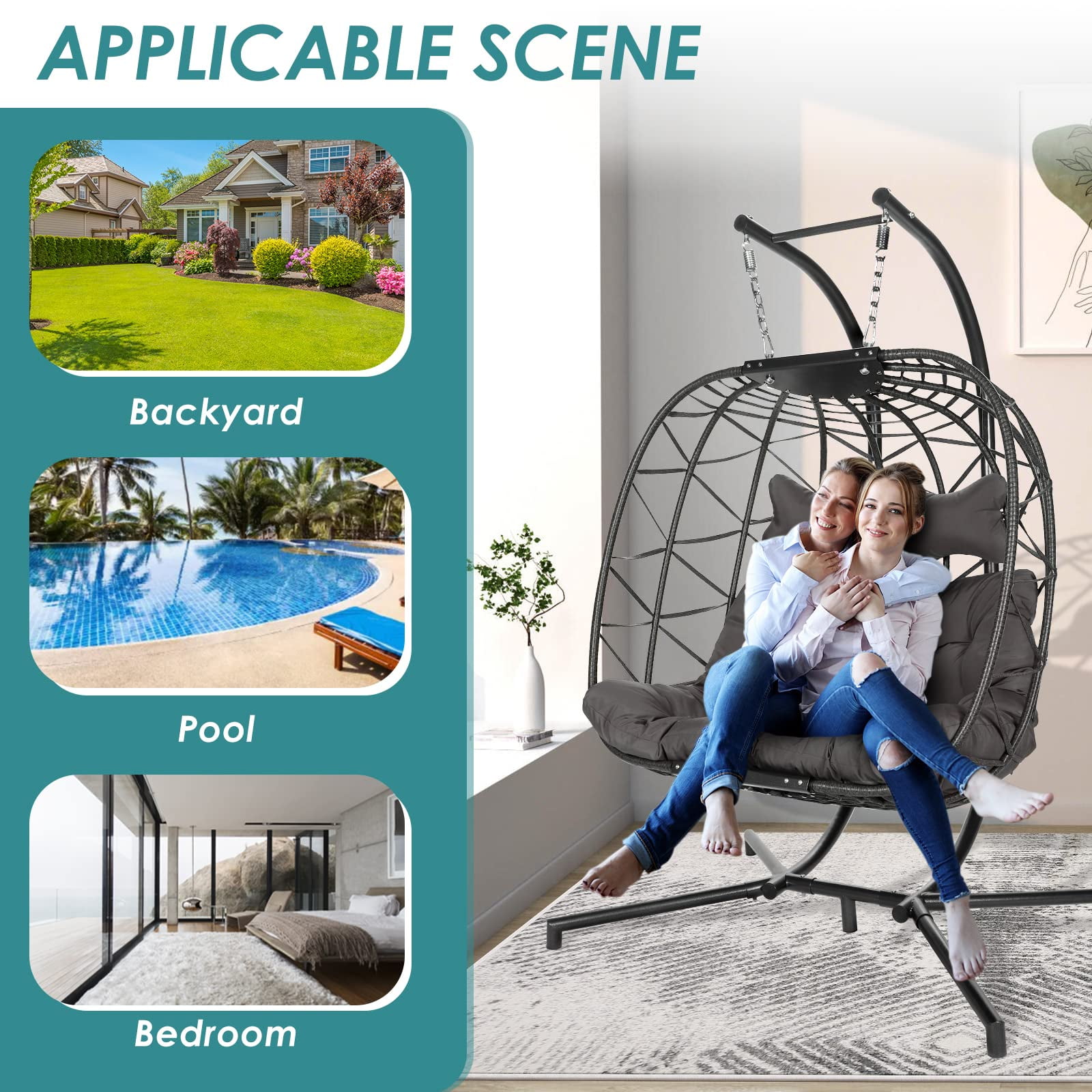Swing Egg Chair Hanging Chair With Stand Grey Color 350 lbs Maximum Weight Foldable-Aldronix
