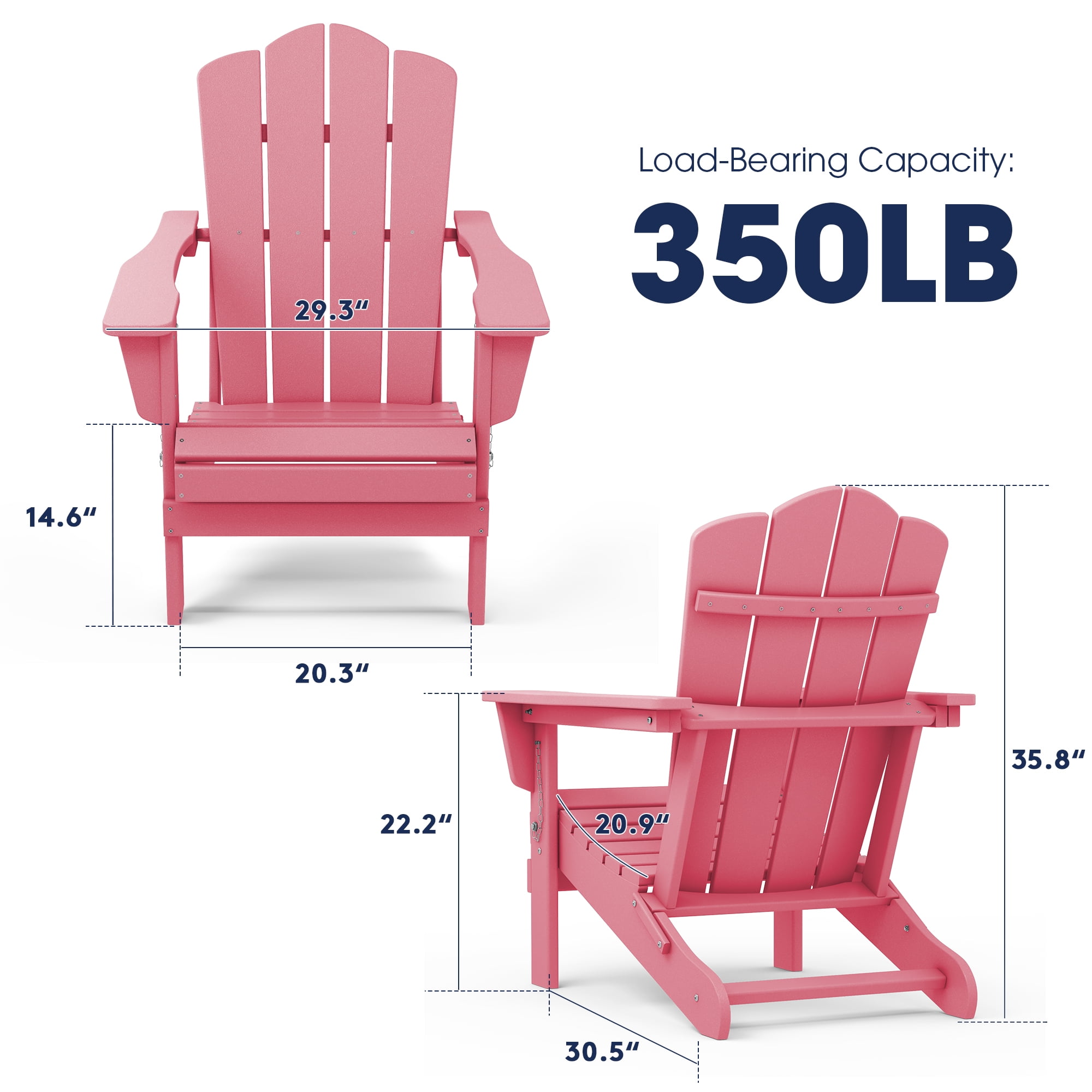 Outdoor Patio Folding HDPE Resin Adirondack Chair, Black-Aldronix