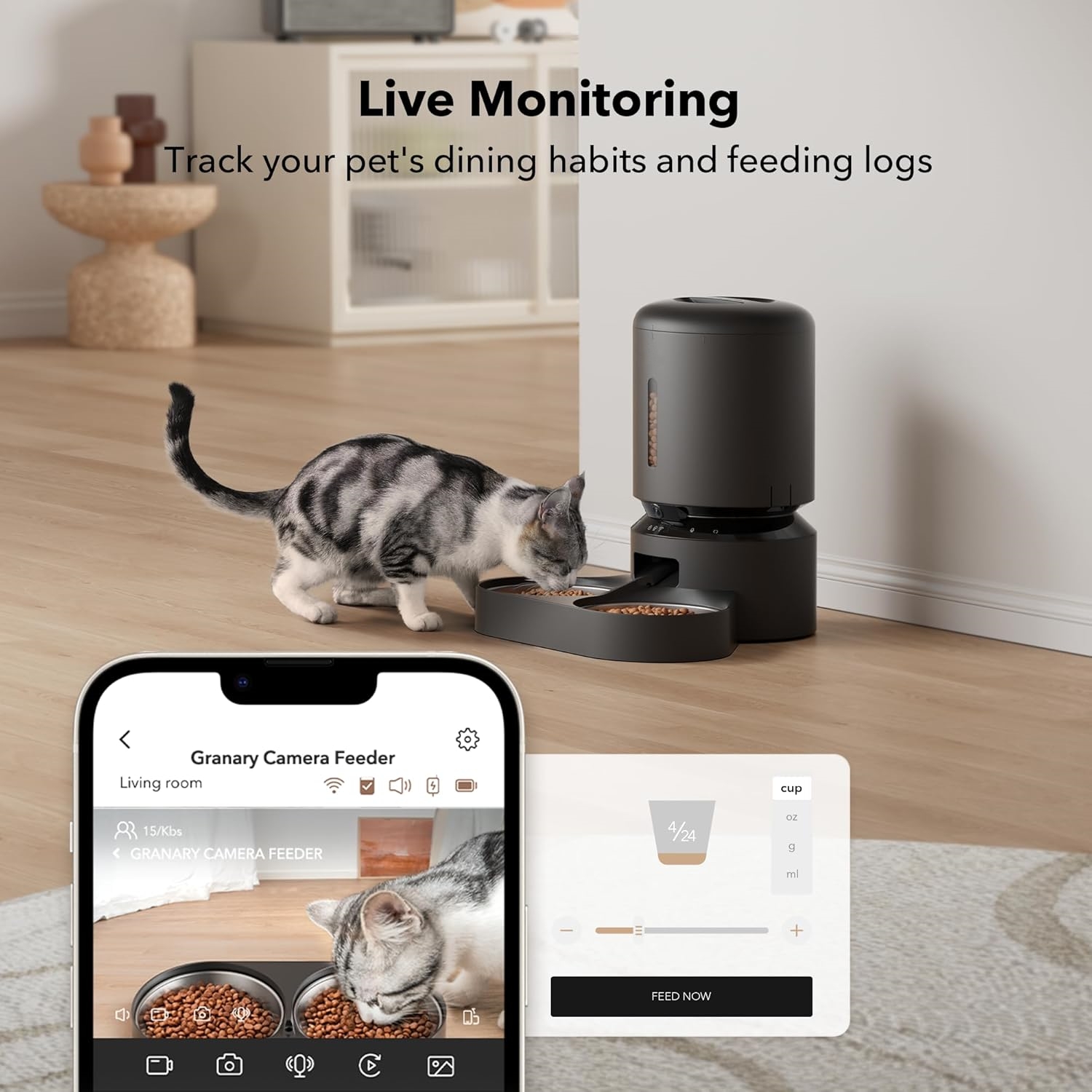 Automatic Cat Feeder with Camera for Two Cats-Aldronix