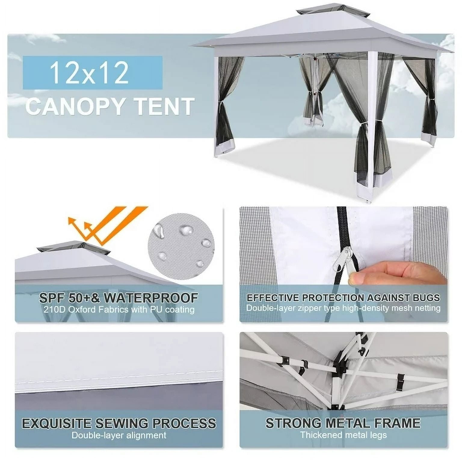11x11 Pop up Gazebo Outdoor Canopy Gazebo Patio Gazebo with Mosquito Netting Canopy Shelter with 121 Square feet of Shade for Poolside, Garden, Party and Backyard, Khaki-Aldronix