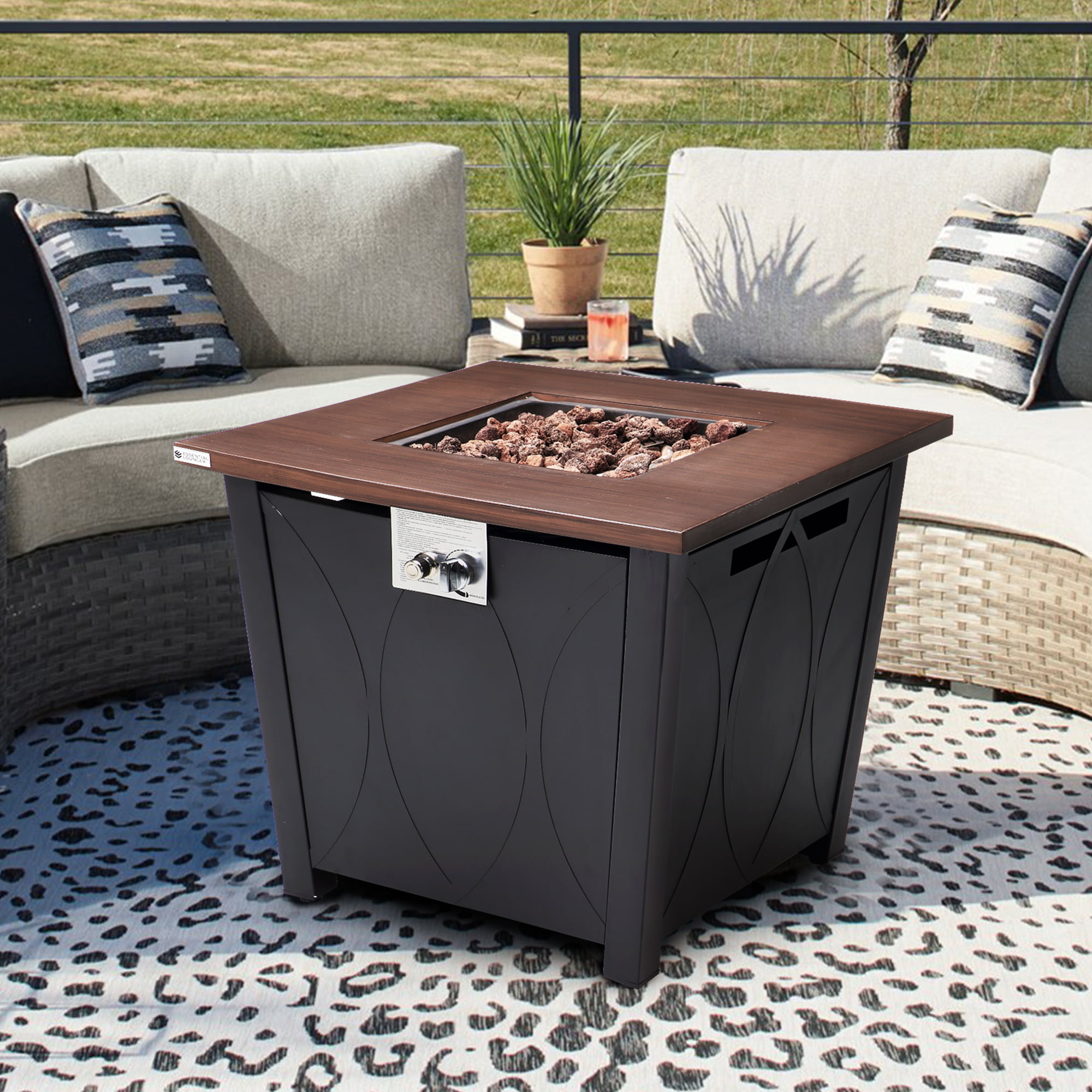 28" Propane Gas Fire Pit Table, 50000 BTU Steel Fire Table with Lid and Waterproof Cover, Black-Aldronix