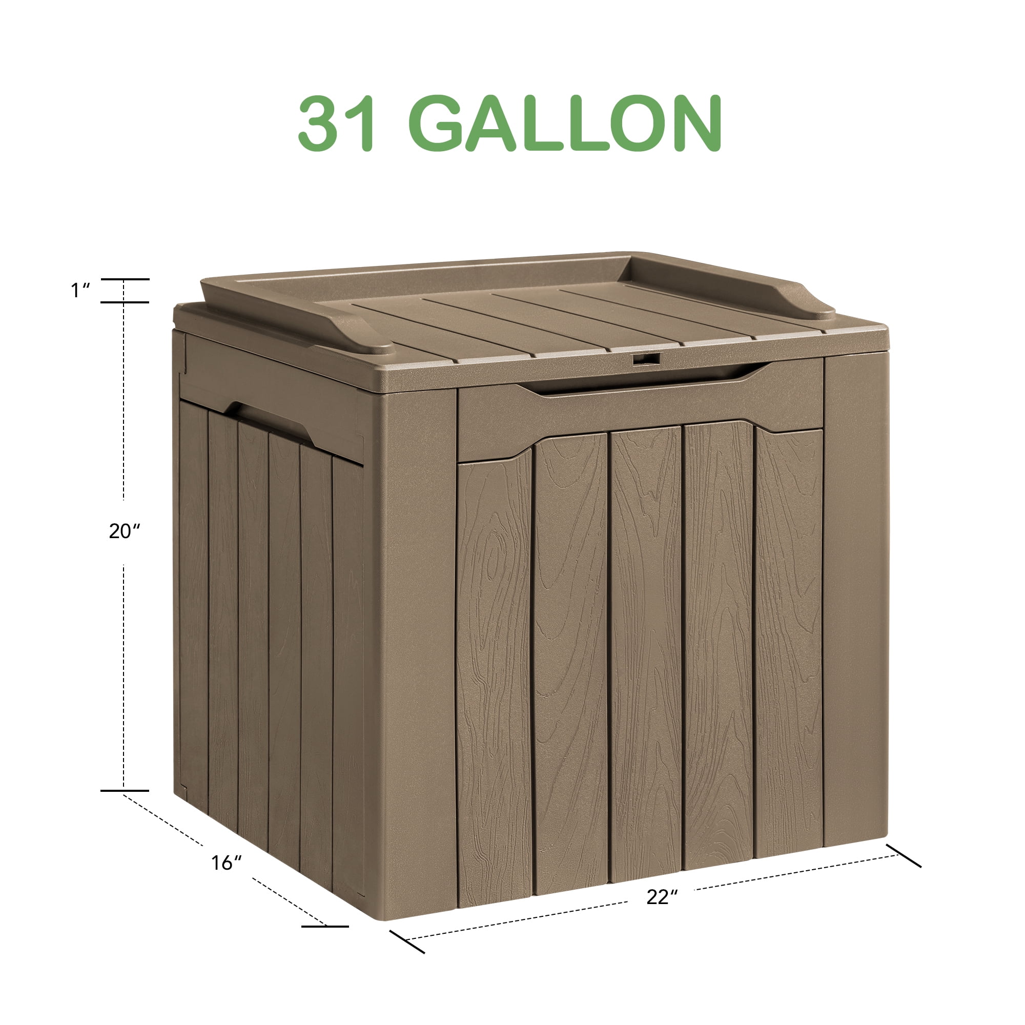 31 Gallon Outdoor Deck Box In Resin with Seat, Light Coffee-Aldronix