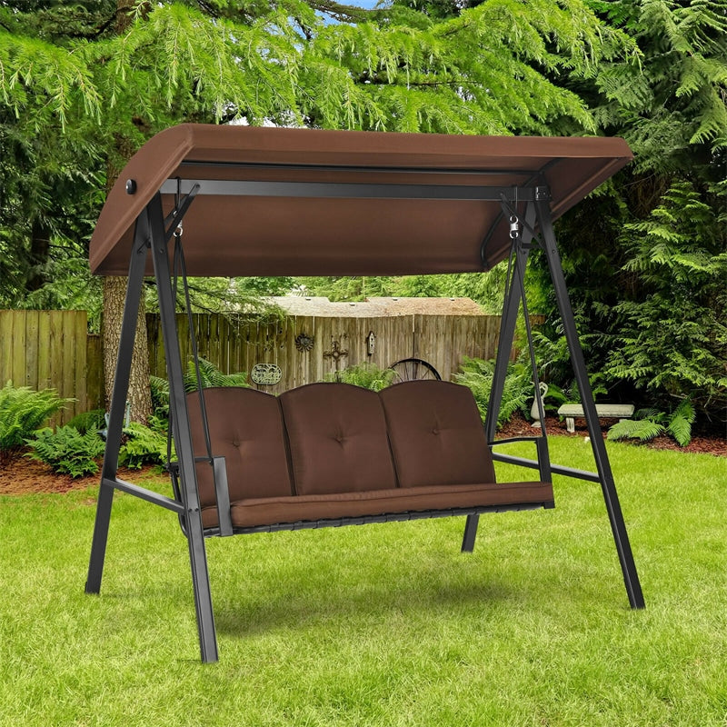 3-Seat Outdoor Porch Swing with Adjustable Tilt Canopy & Removable Cushions-Aldronix