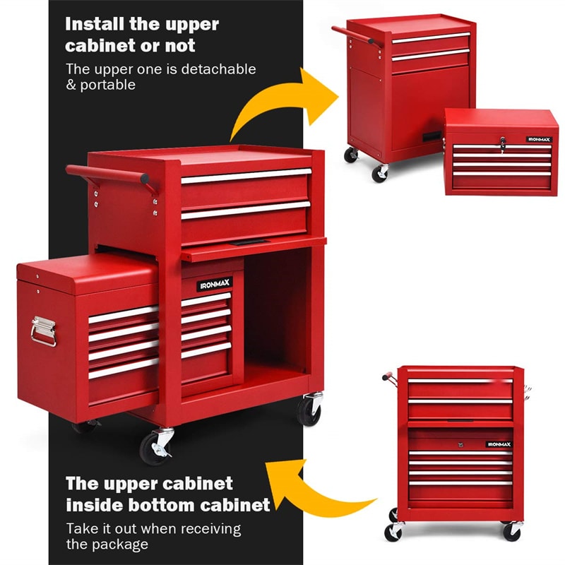 6-Drawer Rolling Tool Chest 3-in-1 Tool Storage Cabinet with Auto Locking System & Lockable Wheels-Aldronix