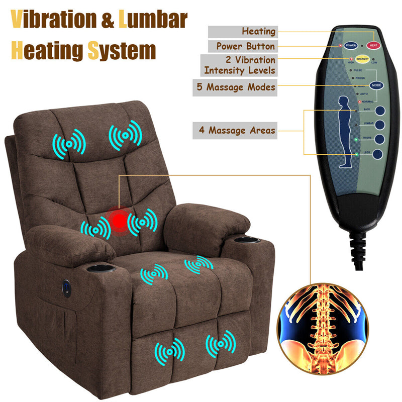 Power Lift Recliner Chair Fabric Electric Massage Reclining Sofa Elderly Lift Chair with 8 Point Massage Lumbar Heat USB Charge Port-Aldronix