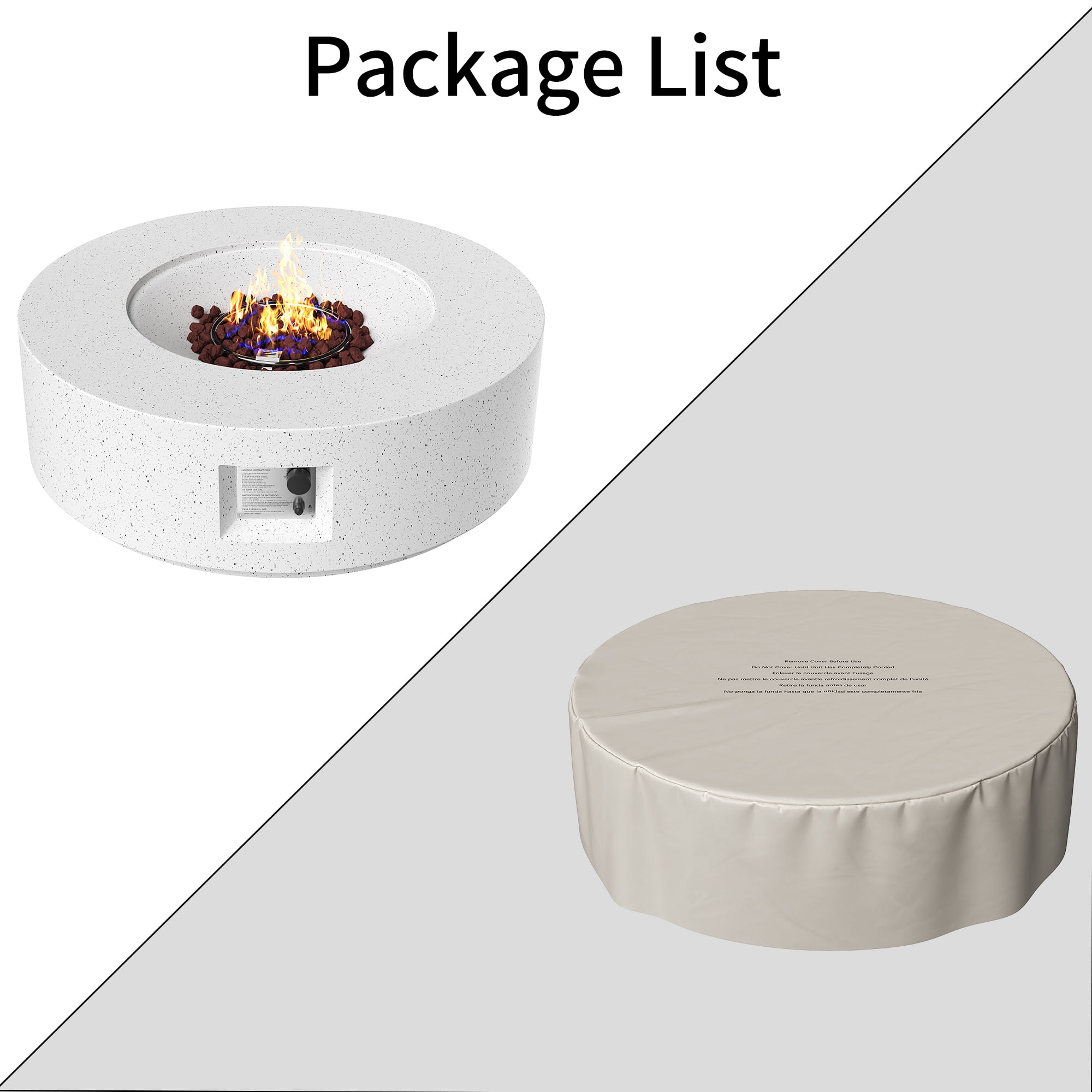 36" Propane Fire Pit 40,000 BTU Outdoor Round Fire Pits with Cover and Pulse Ignition, Outdoor Heating for Patio Garden Backyard,White-Aldronix