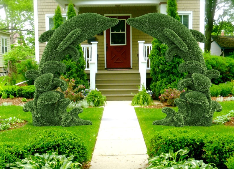 Outdoor Animal Dolphin Riding Waves Topiary Green Figures covered in Artificial Grass great for Home, Gardens or Business-Aldronix