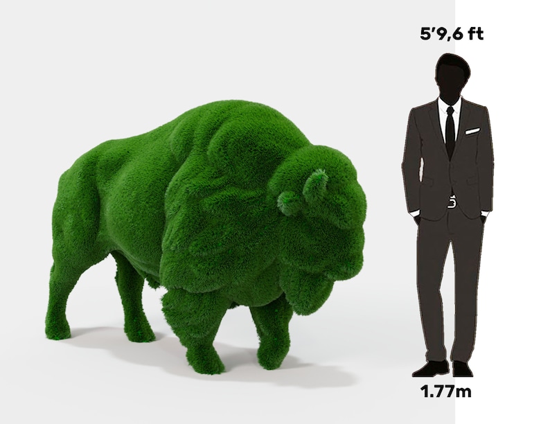Outdoor Animal Bison Topiary Green Figures Covered in Artificial Grass Landscaping Sculpture great for Home, Gardens or Business-Aldronix