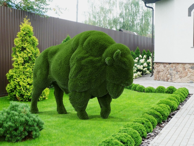 Outdoor Animal Bison Topiary Green Figures Covered in Artificial Grass Landscaping Sculpture great for Home, Gardens or Business-Aldronix