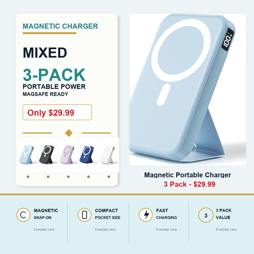 Magnetic Portable Charger, 10000mAh Wireless Power Bank with 20W USB-C Fast Charging, Foldable Stand & LED Display Magnetic Battery Pack, Compatible with iPhone 16/15/14/13/12 All Series