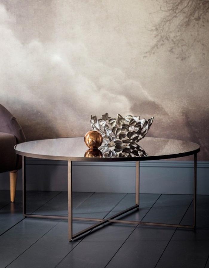 Round Smoked Glass Mirrored Coffee Table-Aldronix