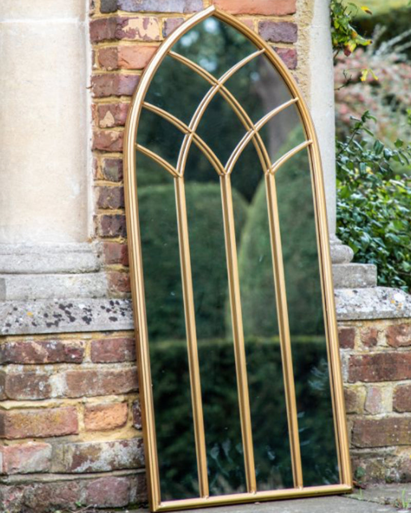 Gold Trimmed Arch Outdoor Mirror-Aldronix