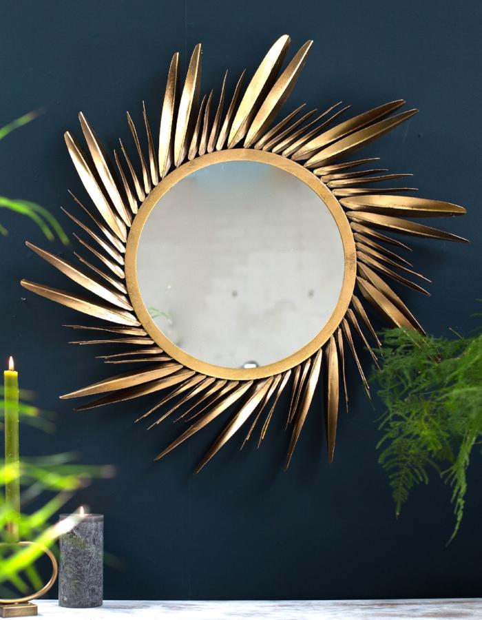 Large Gold Feathered Sunburst Mirror-Aldronix