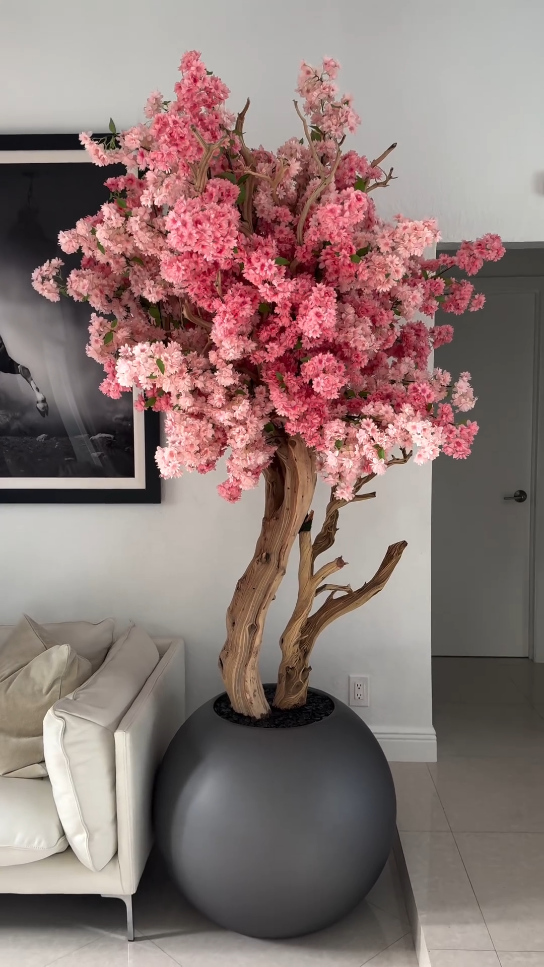 7ft Indoor Pink Flower Artificial Plants( With Flower Pots)-Aldronix